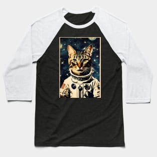 Astronaut Cat in Space Vintage Surreal Collage Art Baseball T-Shirt